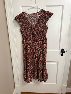 SHEIN Black Floral Midi Dress